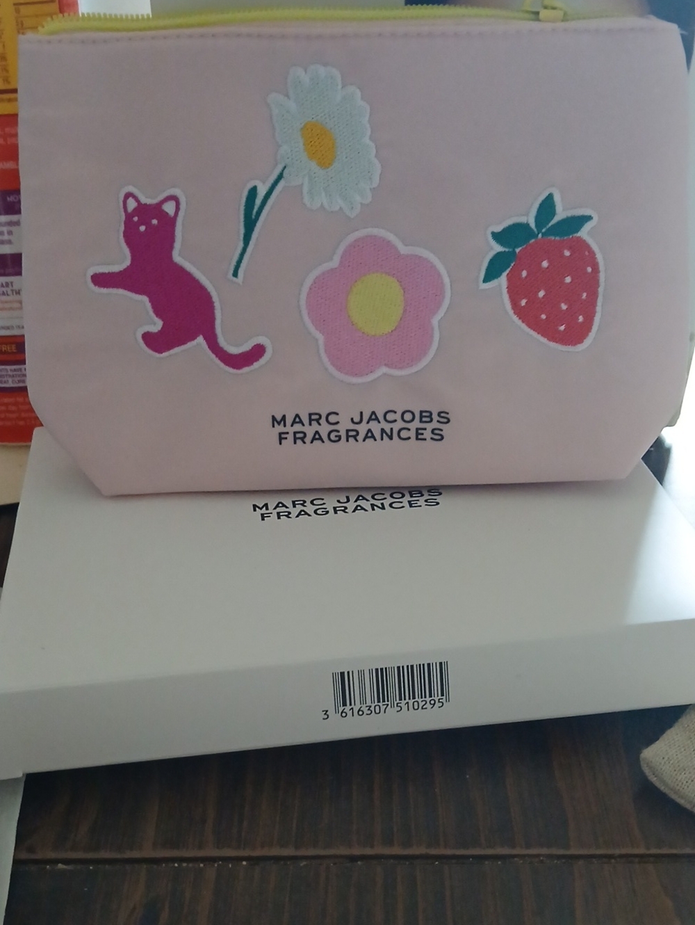 Marc Jacobs Pink Patch Cosmetic Pouch with Fruit & Floral Motifs